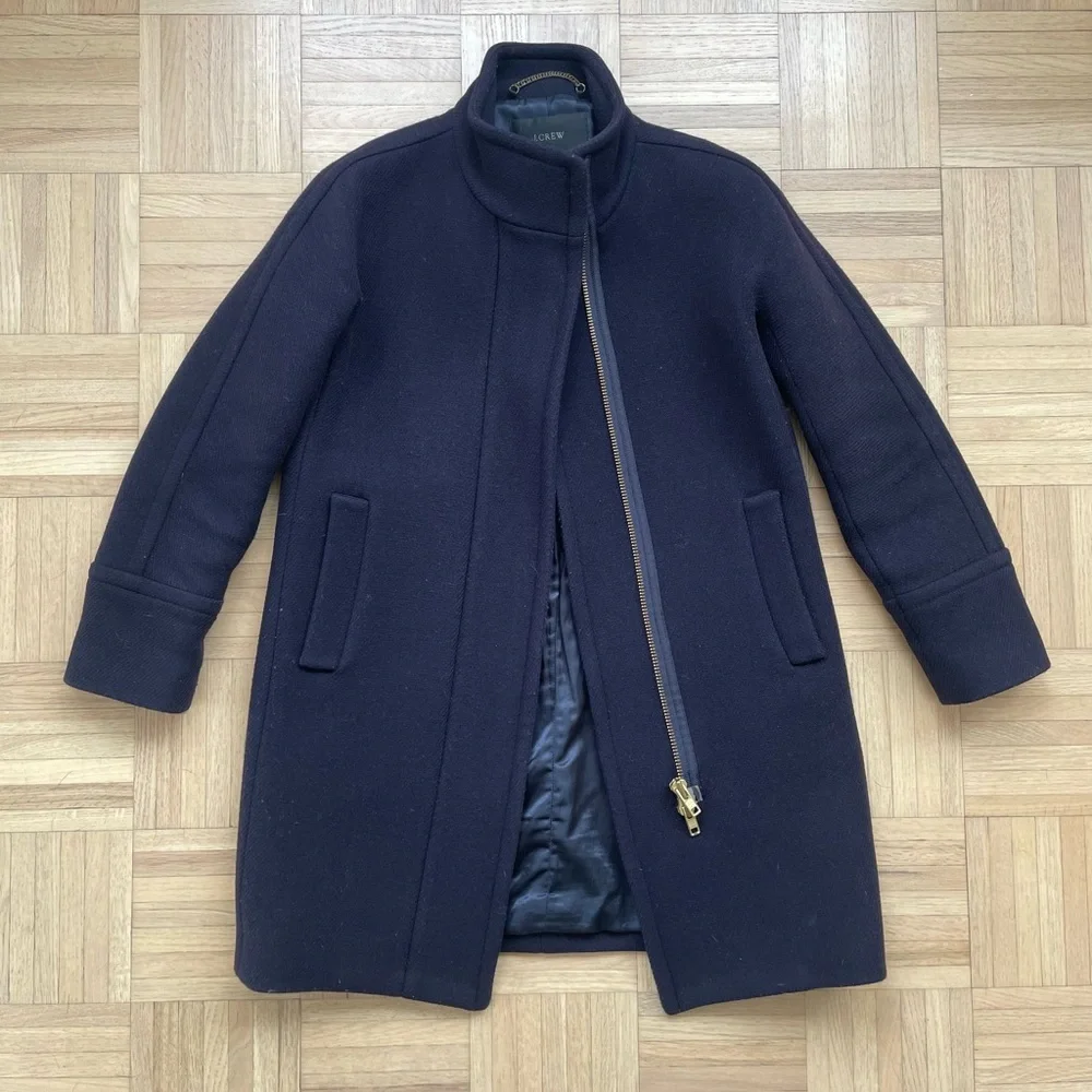 J.Crew Women’s Stadium Cloth Navy Cocoon Coat, 0P - Picture 1 of 5